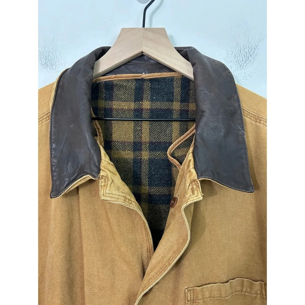 Vintage J. Crew Barn Jacket Mens Large Brown Plaid Lined Field Coat Oarsman - Picture 4 of 16